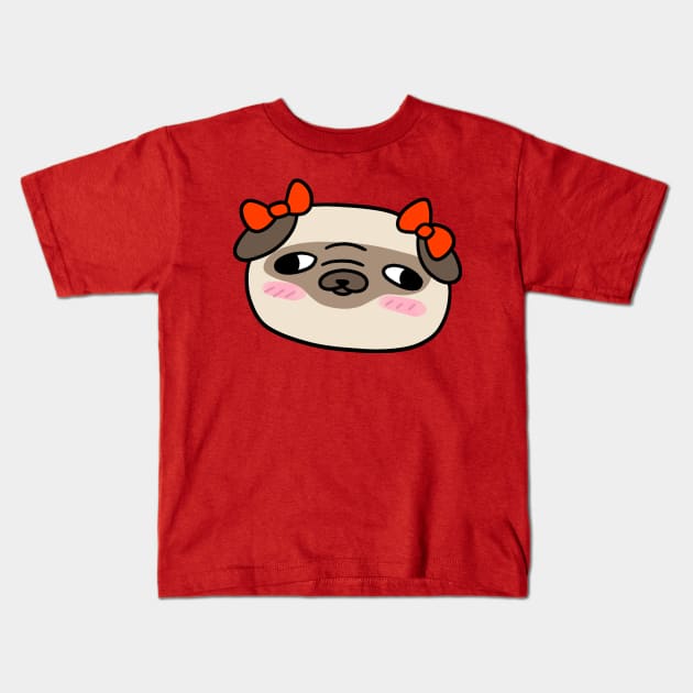 Pug Face with Red Bows Kids T-Shirt by saradaboru